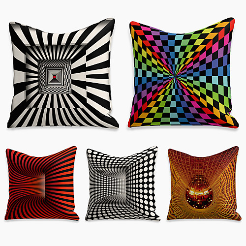 

5 pcs Linen Pillow Cover, Geometric Square Zipper Polyester Traditional Classic