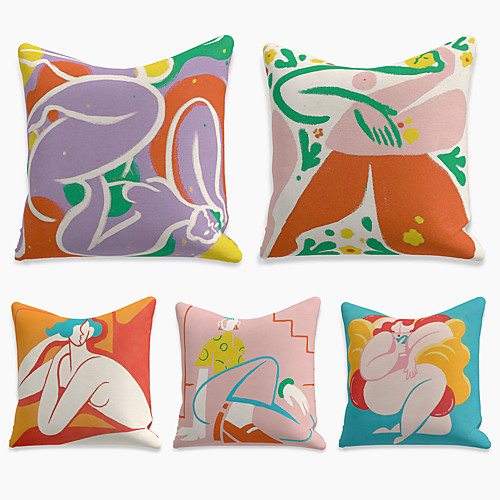 

5 pcs Linen Pillow Cover, Holiday Square Zipper Polyester Traditional Classic