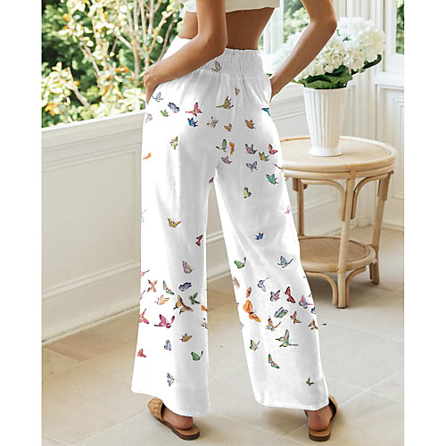 

Women's Basic Chino Comfort Casual Going out Pants Pants Butterfly Graphic Prints Short Elastic Drawstring Design Print White Black Blue Beige