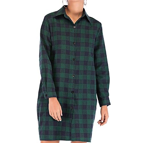 

Women's Plaid Casual Spring & Fall Jacket Long Daily Long Sleeve Polyester Coat Tops Red