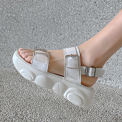 

Women's Sandals Platform Open Toe Microfiber Buckle Solid Colored White Black