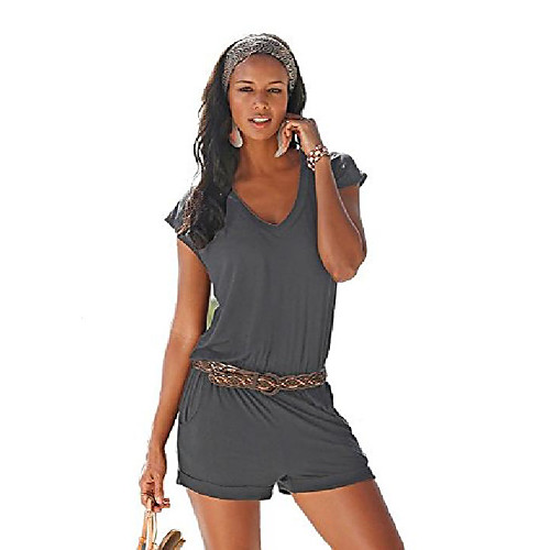 

purebeauty sexy v neck casual comfort beach shorts jumpsuits bodysuits for women (x-large, gray)