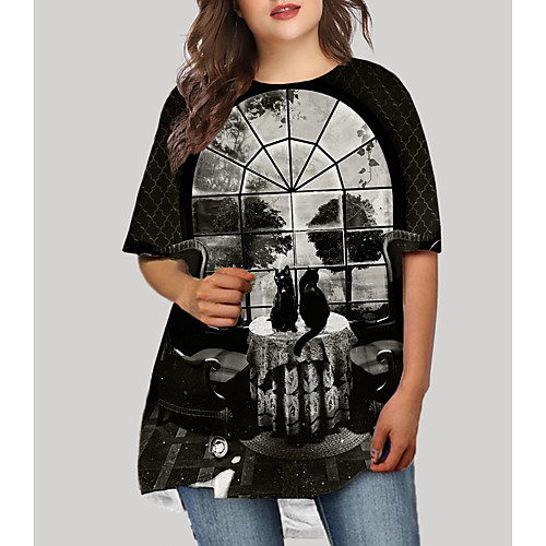 

Women's Plus Size Graphic Skull Print Basic Half Sleeve Fall Short Mini Dress T Shirt Dress Tee Dress Black