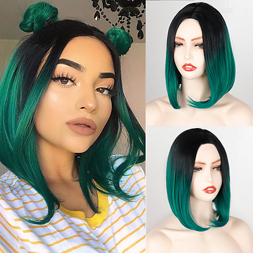 

Synthetic Wig Natural Straight Short Bob Middle Part Neat Bang Wig Short A1 A2 A3 A4 A5 Synthetic Hair Women's Cosplay Party Fashion Green