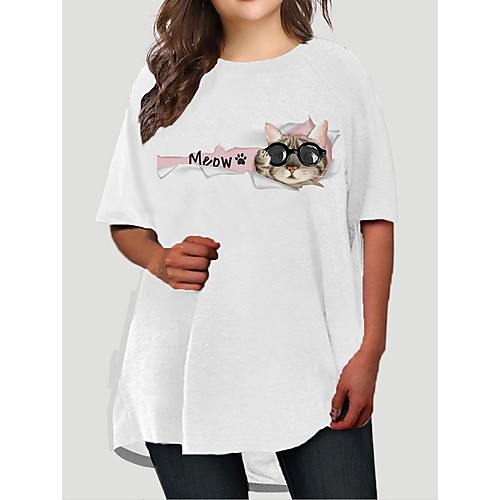 

Women's Plus Size Graphic Animal Print Basic Short Sleeve All Seasons Short Mini Dress T Shirt Dress Tee Dress White