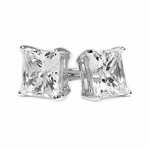 

Diamond Stud Earrings for Women & Men, Diamond Studs, 14k White Gold, 2 ct Princess Cut Diamond Earrings, Screw Back Earrings for Men & Women [Simulated Diamond]