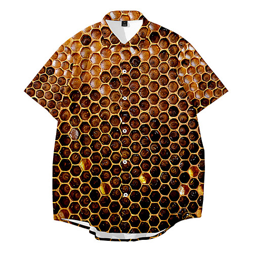 

Men's Shirt 3D Print Honeycomb Button-Down 3D Print Short Sleeve Daily Tops Casual Fashion Yellow