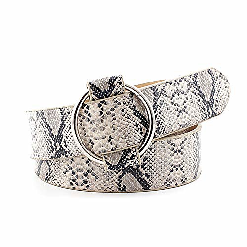 

women fashion snakeskin leopard zebra print hole free faux leather dress & jeans waist belt for girls and ladies (snakeskin)