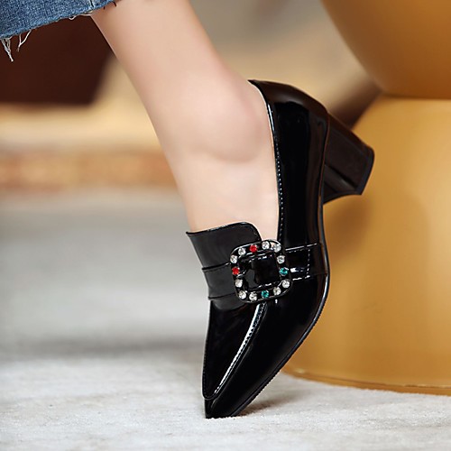 

Women's Loafers & Slip-Ons Chunky Heel Pointed Toe PU Synthetics Almond Black Green