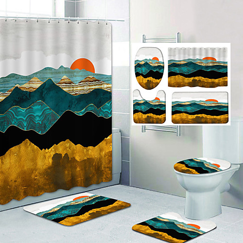 

Beautiful Mountains Pattern Printing Bathroom Shower Curtain Leisure Toilet Four-Piece Design