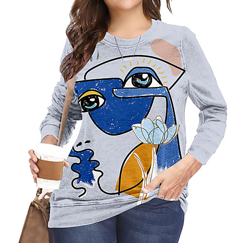

Women's Plus Size Print Graphic Abstract T shirt Large Size Round Neck Long Sleeve Streetwear Tops XL XXL 3XL White Purple Yellow Big Size