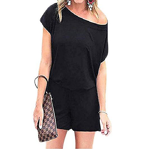 

women casual loose single shoulder romper jumpsuit playsuit bodysuit shorts (s, black)