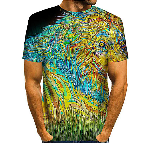 

Men's T shirt 3D Print Graphic Prints Animal 3D Print Short Sleeve Daily Tops Basic Casual Rainbow