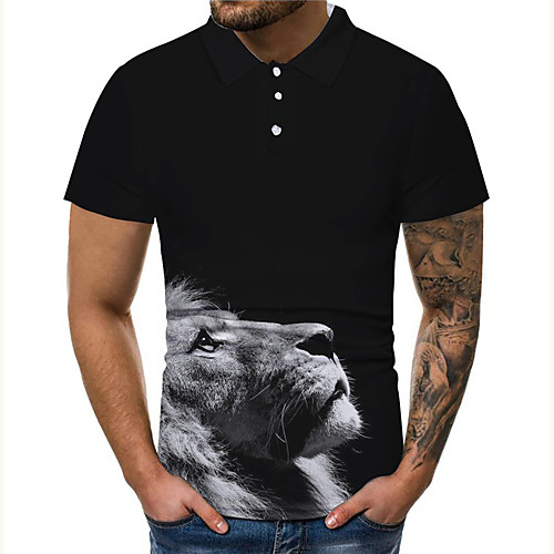

Men's Polo 3D Print Graphic Prints Lion Button-Down Print Short Sleeve Casual Tops Casual Designer Big and Tall Black