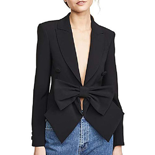 

gguhhu womens cute big bowknot notched v-neck casual black blazer crop jacket (medium, black)