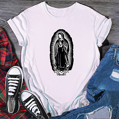 

Women's T shirt Graphic Print Round Neck Tops 100% Cotton Basic Basic Top White Black Purple