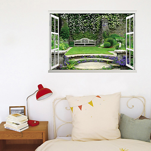 

3D False Window Green Grass Flower Wall Park Corner Home Background Decoration Can Be Removed Stickers 6090cm