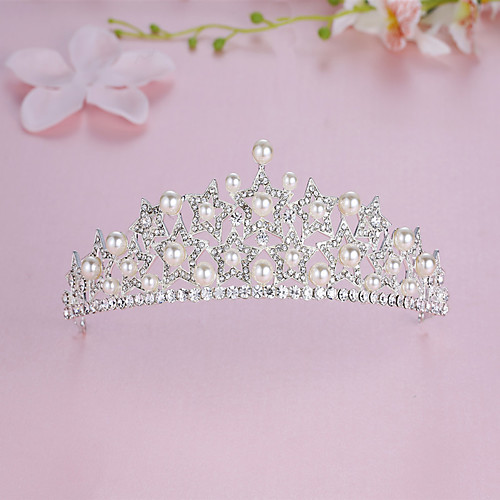 

Transparent Wedding Alloy Tiaras with Faux Pearl / Metal 1 Piece Wedding / Birthday Headpiece