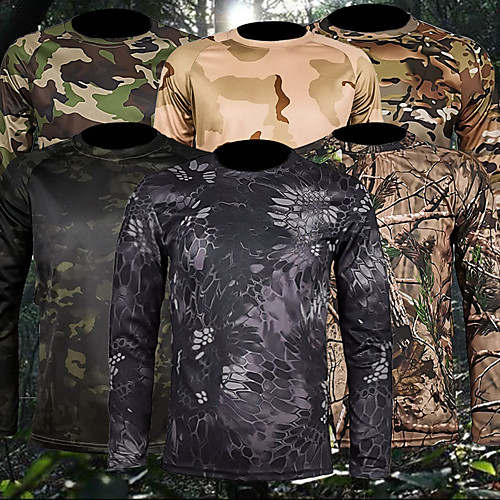 

Men's Hunting T-shirt Camo / Camouflage Long Sleeve Outdoor Fall Spring Breathability Wearable Quick Dry Soft Polyester Black Yellow Army Green Camouflage Green