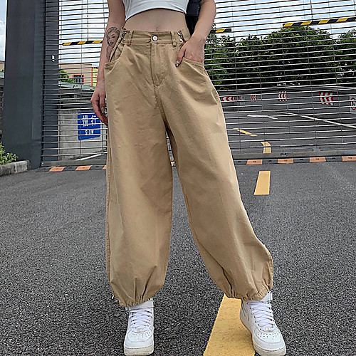 

Women's Streetwear Harlem Pants Comfort Casual Going out Bloomers Pants Plain Full Length Pocket Black Khaki