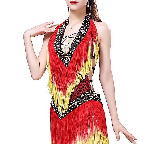 

Latin Dance Dress Leopard Print Tassel Women's Training Performance Milk Fiber