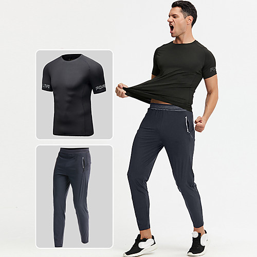 

Men's 2 Piece Zipper Pocket Tracksuit Athleisure 2pcs Summer Long Sleeve Elastane Moisture Wicking Breathable Sweat Out Fitness Jogging Sportswear Solid Colored Normal Black BlackGray Activewear