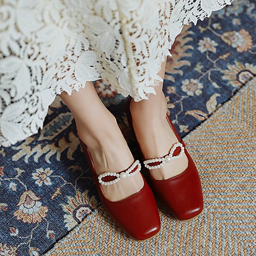 

Women's Flats Chunky Heel PU Synthetics Black Burgundy Ivory