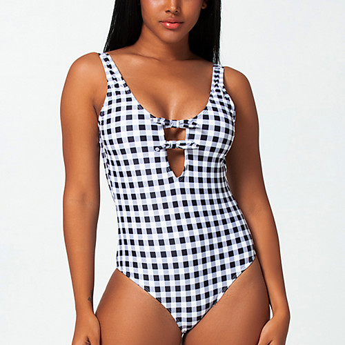 

Women's One Piece Swimsuit Lace up Print White Swimwear Bandeau Bathing Suits