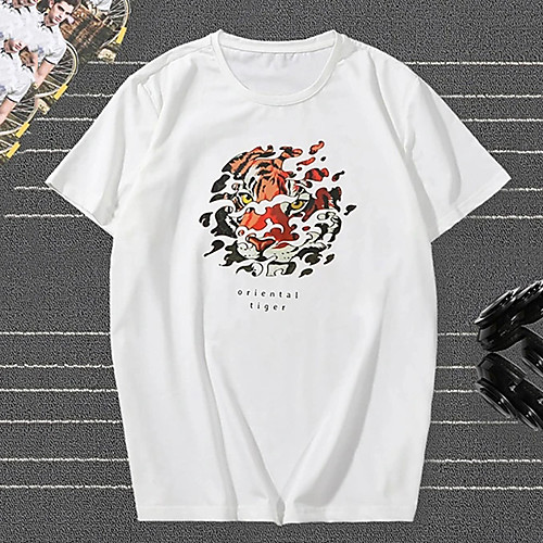 

Men's Unisex Tees T shirt Hot Stamping Graphic Prints Tiger Animal Plus Size Print Short Sleeve Casual Tops 100% Cotton Basic Designer Big and Tall White