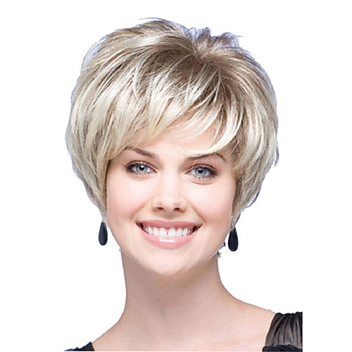 

Synthetic Wig Natural Straight Layered Haircut Short Bob Wig Short Light Blonde Synthetic Hair Women's Party Fashion Comfy Blonde