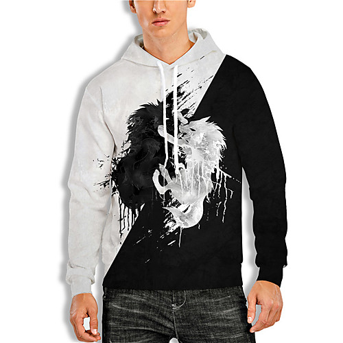 

Men's Pullover Hoodie Sweatshirt Graphic Prints Lion Print Daily Sports 3D Print 3D Print Casual Hoodies Sweatshirts Black