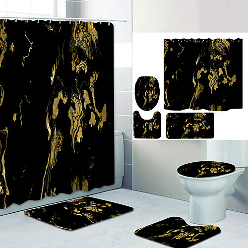 

Plain Color Series 16 Digital Printing Four-piece Set Shower Curtains and Hooks Modern Polyester Machine Made Waterproof Bathroom