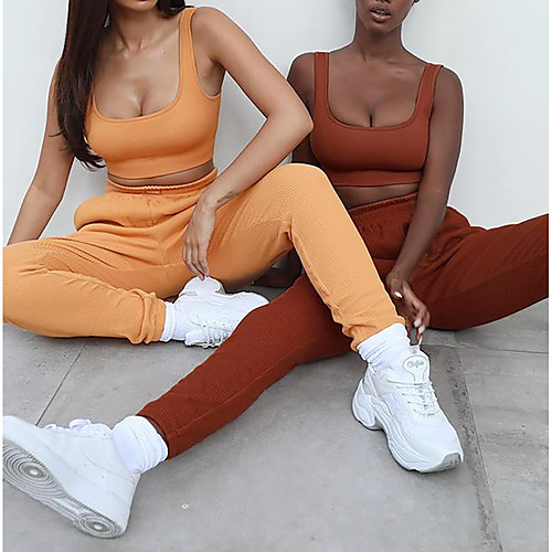 

Women's 2 Piece Activewear Set Workout Outfits Athletic Athleisure 2pcs Summer Sleeveless High Waist Quick Dry Breathable Soft Fitness Gym Workout Running Jogging Exercise Sportswear Skinny Solid