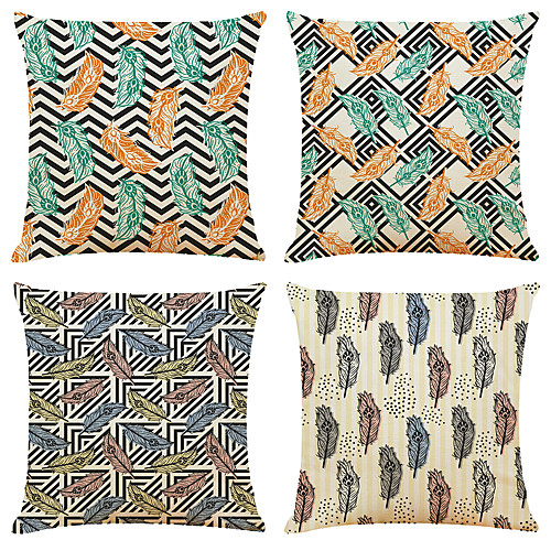 

4 pcs Linen Pillow Cover, Holiday Simple Classic Square Zipper Traditional Classic