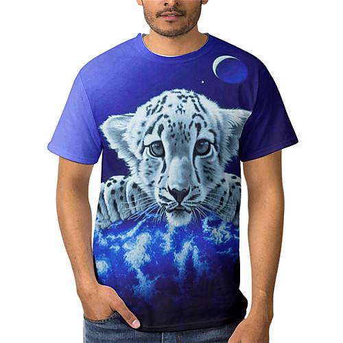

Men's T shirt 3D Print Graphic Animal 3D Print Short Sleeve Daily Tops Basic Casual Blue