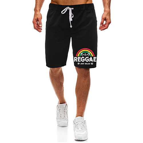 

Men's Casual / Sporty Athleisure Daily Gym Shorts Pants Rainbow Letter Short Pocket Elastic Drawstring Design Print Black Light Grey