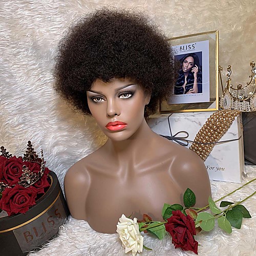 

Human Hair Wig Short Afro Afro Curly Pixie Cut Party Women Sexy Lady Capless Indian Hair Women's Natural Black #1B Dark Wine Medium Brown#4 6 inch Daily Daily Wear Birthday / African American Wig