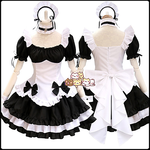 

Lolita Cute Dress Women's Japanese Cosplay Costumes Black Solid Colored Short Sleeve Above Knee / Apron