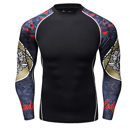 

CODYLUNDIN Men's Long Sleeve Compression Shirt Running Shirt Running Base Layer Patchwork Top Athletic Winter Sun Protection Breathable Soft Running Active Training Jogging Sportswear Skull Black