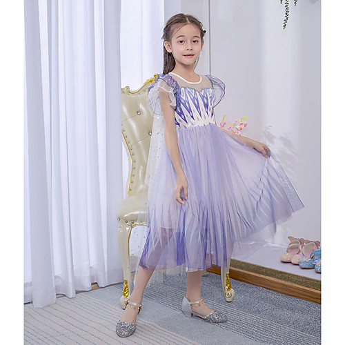 

Princess / A-Line Ankle Length Party / Holiday Flower Girl Dresses - Tulle Cap Sleeve Jewel Neck with Beading / Pattern / Print