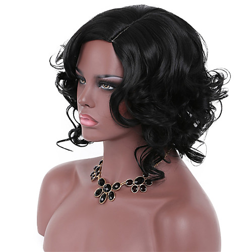 

Synthetic Wig Curly Asymmetrical Wig Short Black Synthetic Hair Women's Party Fashion Comfy Black