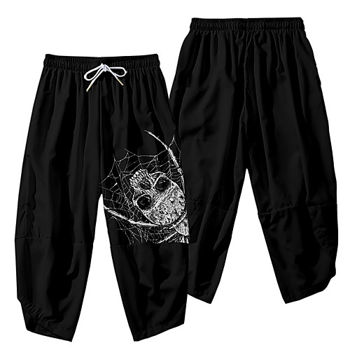 

Men's Casual / Sporty Athleisure Daily Sports Wide Leg Pants Spider Full Length Elastic Waist 3D Print Black