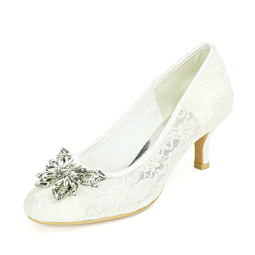 

Women's Wedding Shoes Kitten Heel Round Toe Wedding Pumps Lace Rhinestone Floral White Black Pink