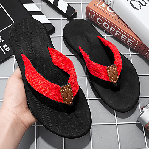 

Men's Slippers & Flip-Flops Casual Beach Beach Home Rubber Breathable Non-slipping Black / Red Black Khaki Summer
