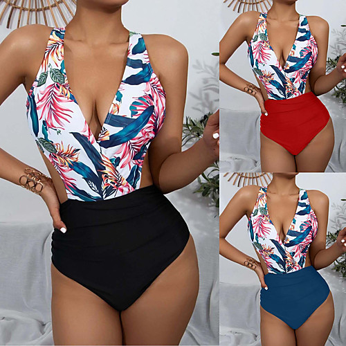 

Women's One Piece Swimsuit Swimwear Bodysuit Breathable Quick Dry Sleeveless Swimming Surfing Water Sports Floral / Botanical Summer