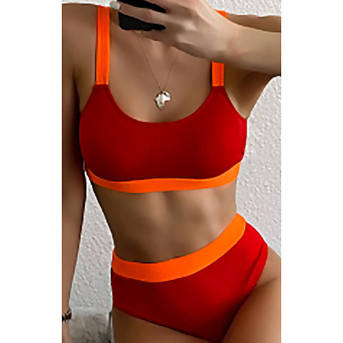 

Women's Bikini 2 Piece Swimsuit High Waist Open Back Solid Color Blue Red Yellow Navy Blue Gray Swimwear Padded Bathing Suits New Fashion Sexy