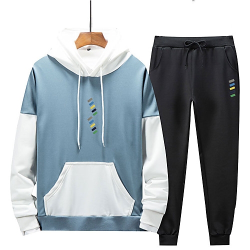 

Men's Sweatsuit 2 Piece Set Elastic Waistband Color Block Hoodie Cotton Sport Athleisure Clothing Suit Long Sleeve Breathable Soft Comfortable Exercise & Fitness Everyday Use Outdoor Fitness