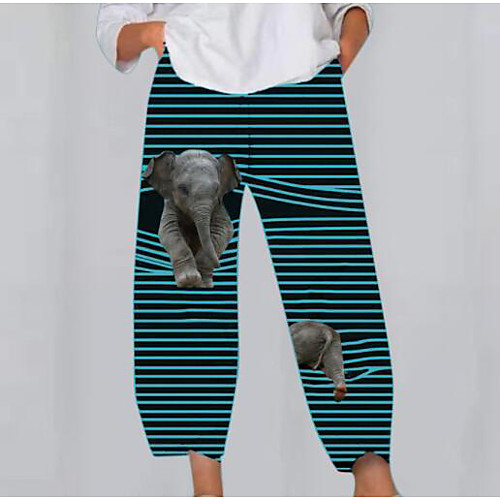 

Women's Plus Size Pocket Print Graphic Elephant Sweatpants Ankle-Length Wide Leg White