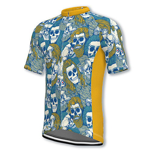 

21Grams Men's Short Sleeve Cycling Jersey Spandex Yellow Skull Bike Top Mountain Bike MTB Road Bike Cycling Breathable Quick Dry Sports Clothing Apparel / Athleisure