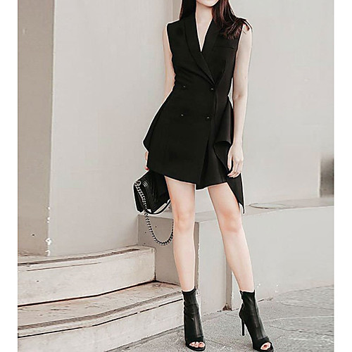 

A-Line Reformation Amante Sexy Homecoming Party Wear Dress V Neck Sleeveless Short / Mini Spandex with Buttons Ruffles 2021